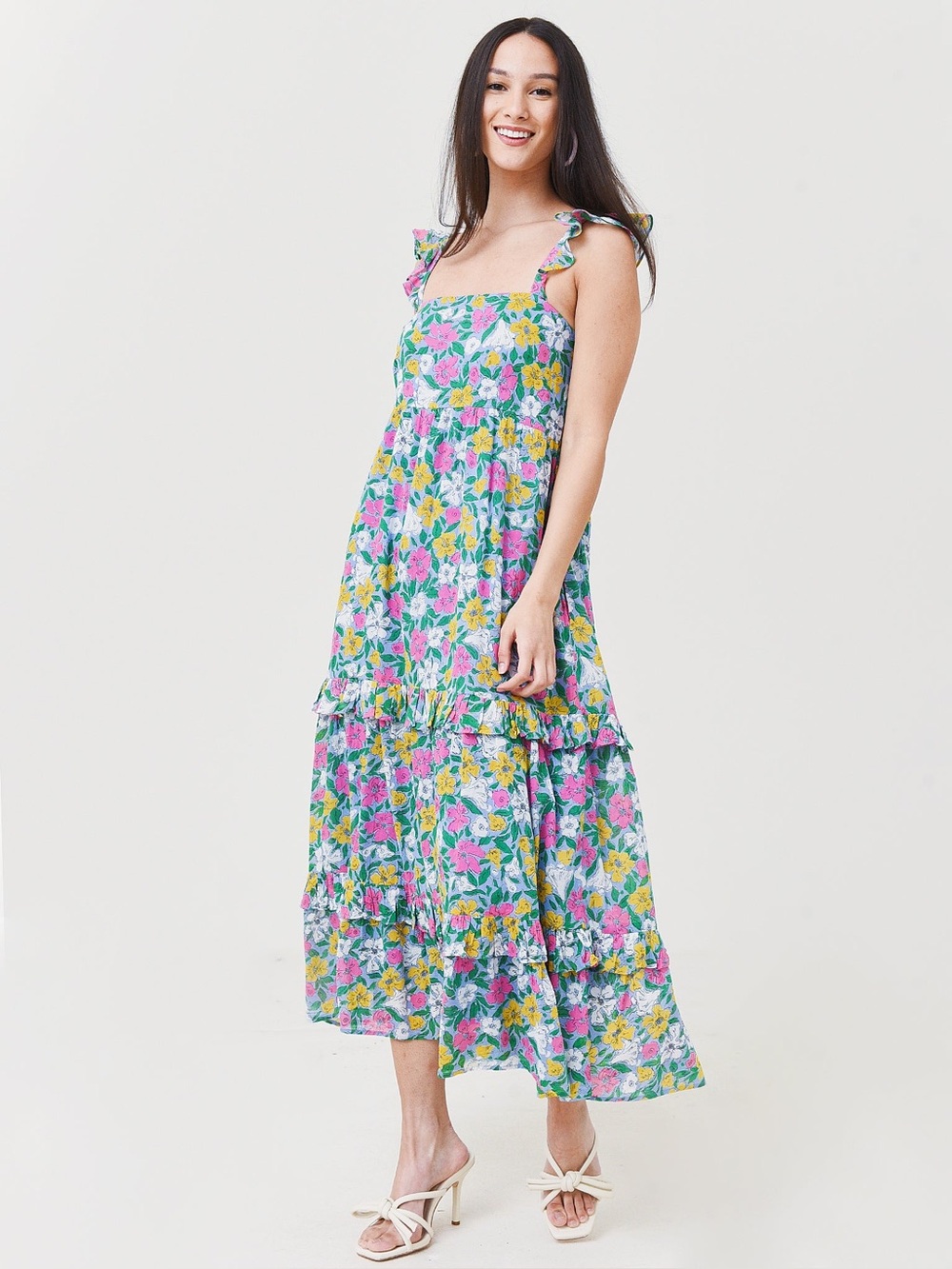 NWOT BANJANAN Tuckernuck Penelope Womens Floral Ruffled Maxi Dress Size S!